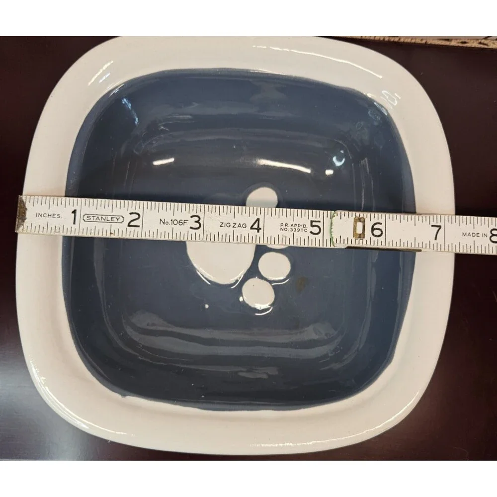 Castlemere Ceramic Dog Dish Food Water Bowl Blue w/ White Embossed Bone (read)